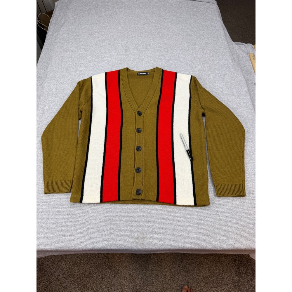 J.Lindeberg Cassey Knitted Cardigan Mens Large Olive Green Red Stripe‎